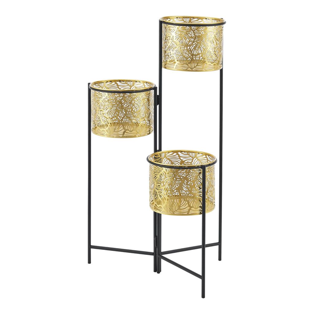 In And OutdoorMatch Blumentopf Vincenza - On Standard - Schwarz und Messing - Metall - 3er-Set - faltbar - modernes Design