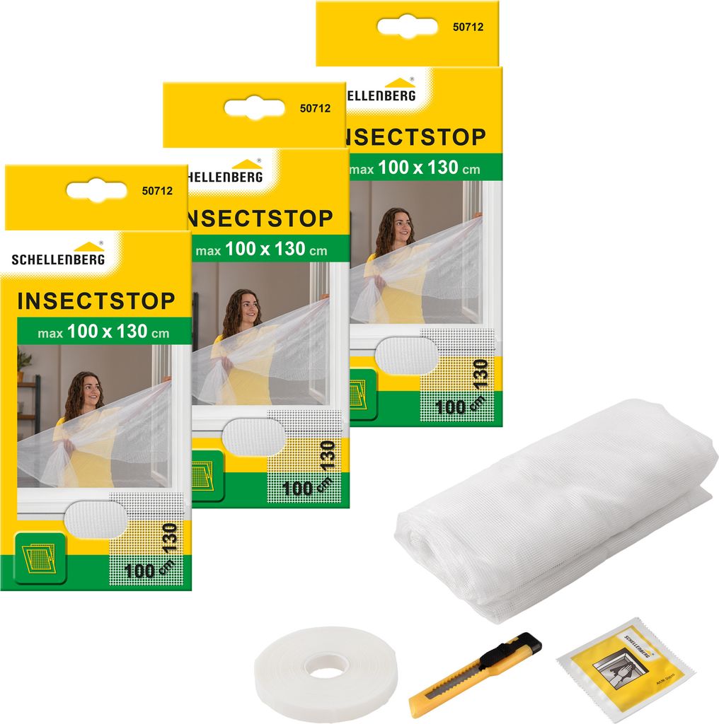 Schellenberg 3er Pack 50712 Fliegengitter für Fenster, Insektenschutz ohne bohren, zuverlässiger Schutz gegen Mücken, Fliegen und Insekten mit B...