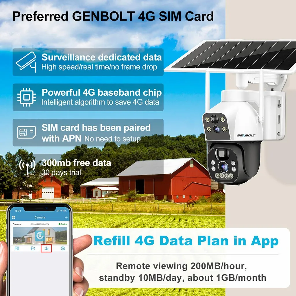 Caméra de surveillance solaire extérieure 4G avec détection mobile