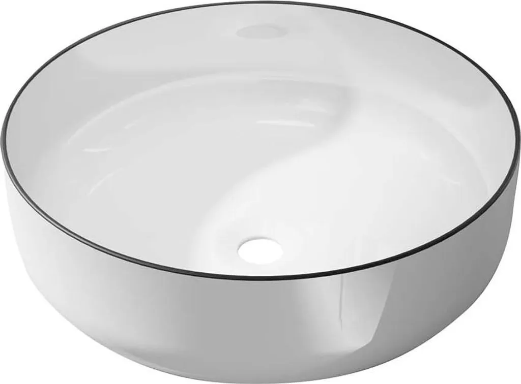 Vasque ronde céramique 42x14 cm anti-calcaire blanche liseré noir