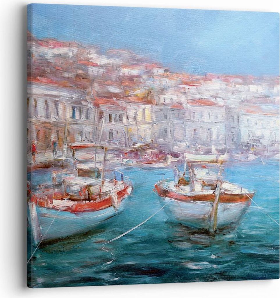 Bild auf Leinwand - Leinwandbild - Einteilig - Öl Boote Griechenland - 40x40cm - Wand Bild - Wanddeko - Wandbilder - Leinwanddruck - Bilder - Wand...