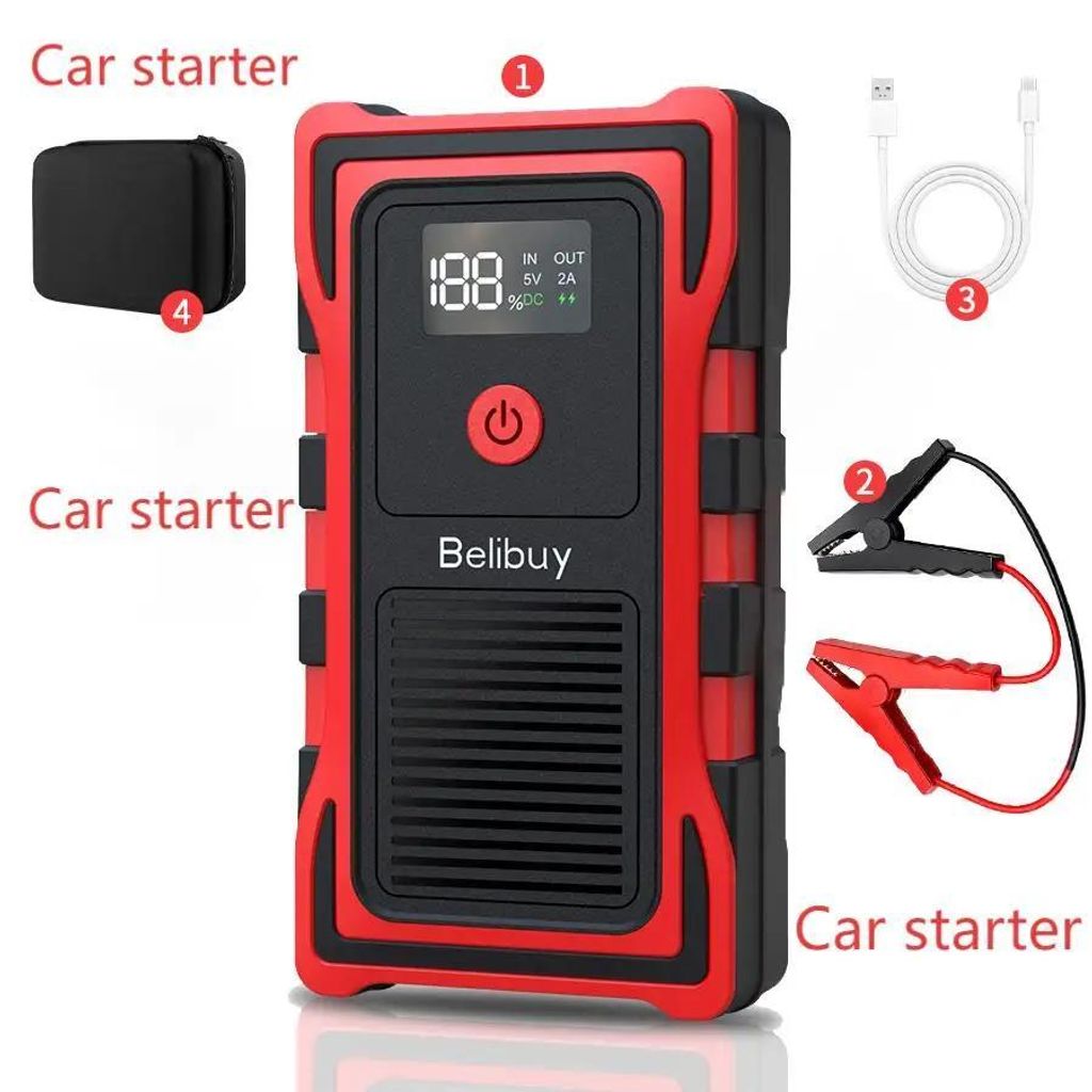 Tragbare Starthilfe CQB-1208 - Auto Jump Starter mit 150 PSI Kompressor - Powerbank - LED-Licht - Akkubetrieben - Blau