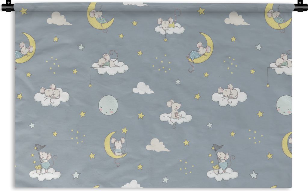 MuchoWow Wandteppich Wandbehang Maus - Mond - Muster 90x60 cm Tapisserie Dekoration Wandtuch - Wandskulpturen - Bildteppich