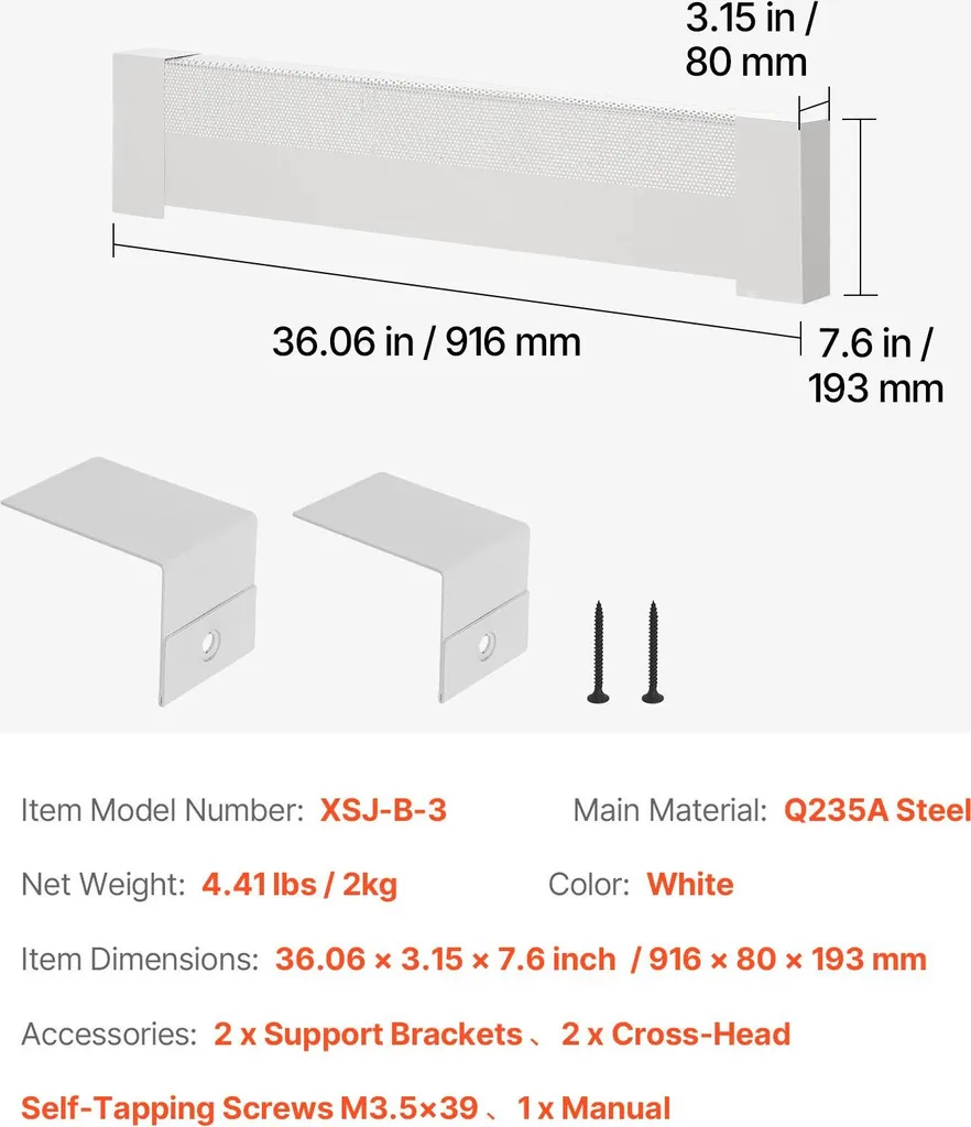 Grille de radiateur robuste en acier blanc Basic - Format 916x80 mm - 7