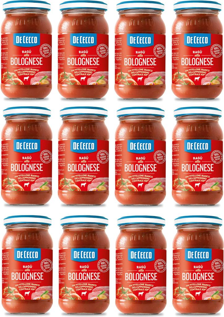 12x De Cecco Ragù alla Bolognese con Vitellone Bianco dell’Appenino Centrale IGP Sauce mit weißem Rindfleisch aus dem zentralen Apennin IGP mit...