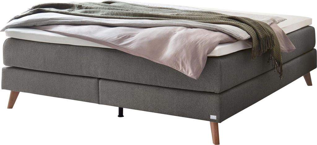 HASENA Raumspar Boxspringbett Beatriz grey Holz Eiche bright 140x200 : Topper - Glamour Top (soft)