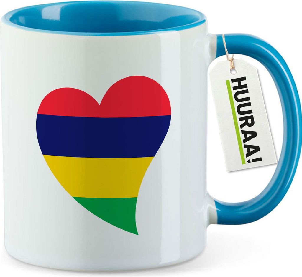Huuraa Kaffeetasse Mauritius Flagge Herz 330ml Blau Keramik Kaffeebecher Geschenkidee