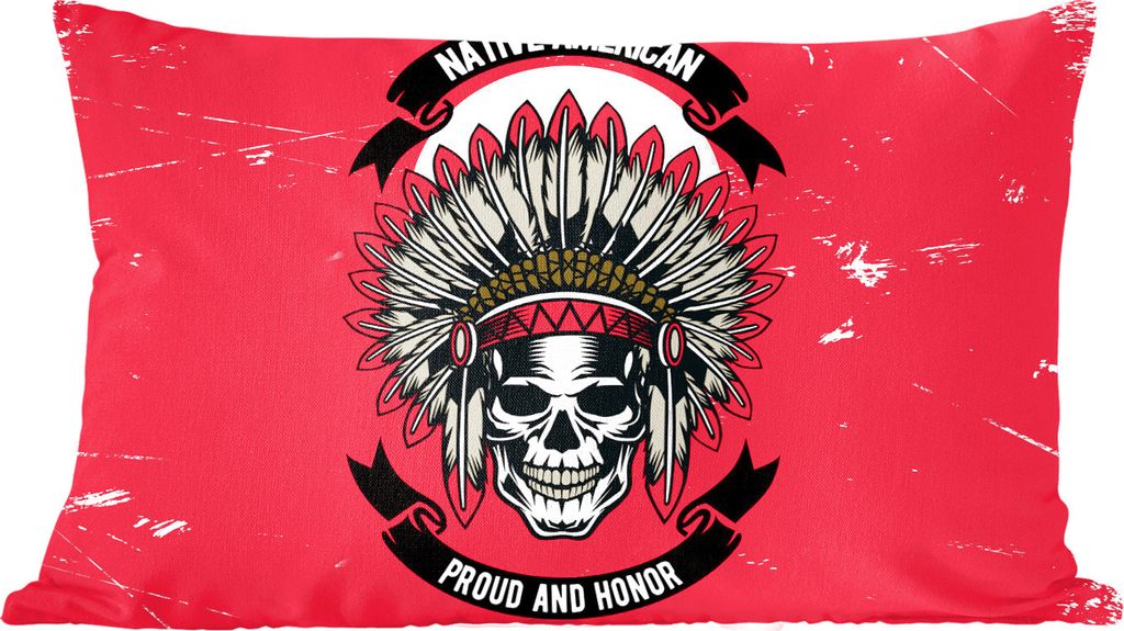 MuchoWow Zierkissen Sofakissen Wohnzimmer Dekokissen 60x40 cm Schädel - Indianerkopf - Vintage - Zeichnung - Kopfkissen - Polster mit Foto