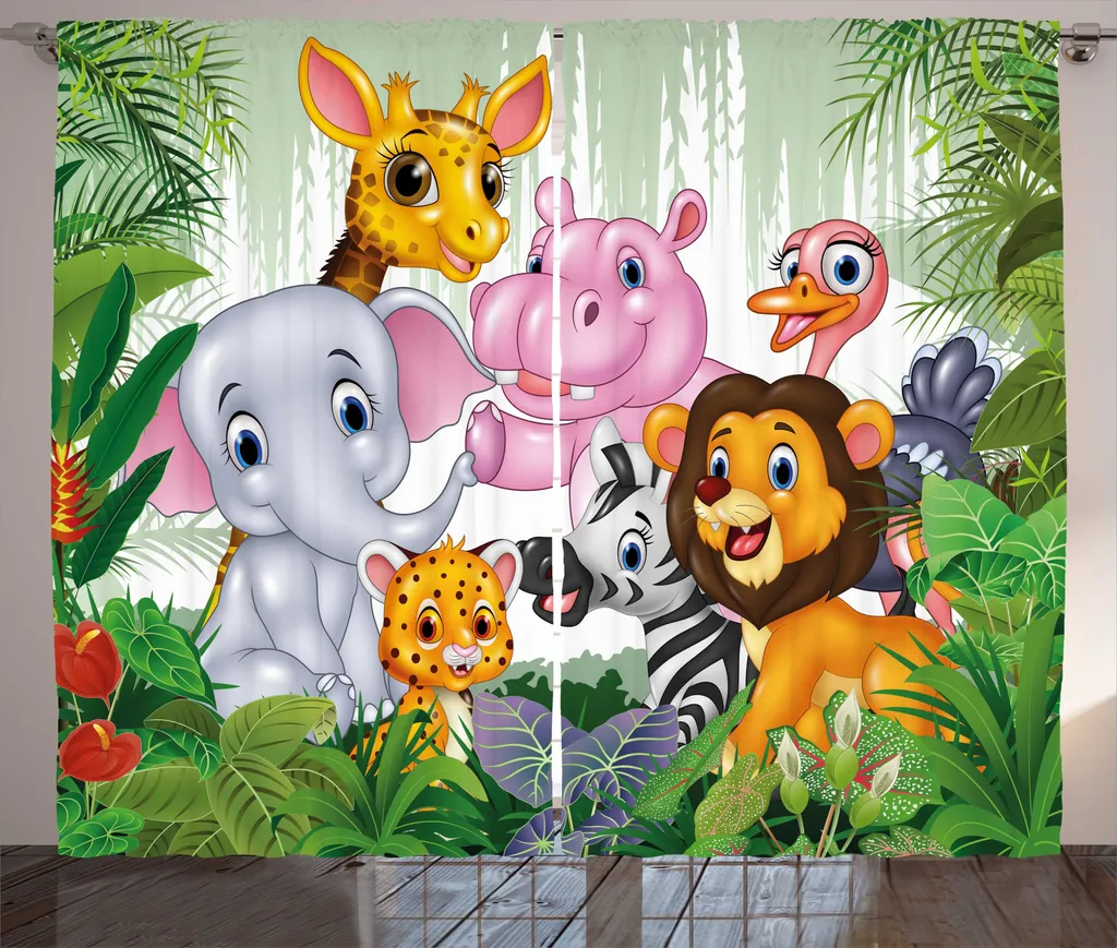 Rideau à boucles au motif animalier coloré pour chambre enfant