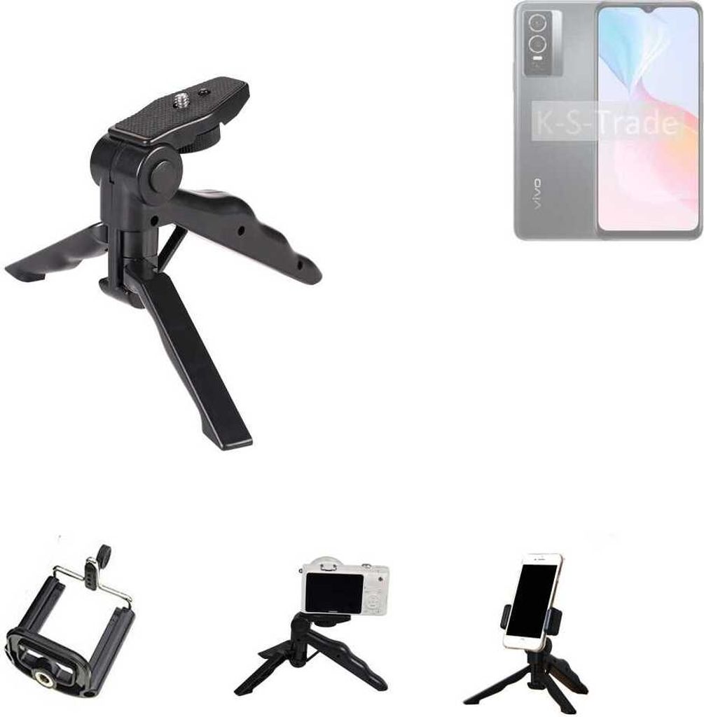 K-S-Trade Stativ Tisch-Ständer Dreibein Handy-Stativ Ständer kompatibel mit Vivo Y76 5G Mini-Stativ Smartphone Tripod Handy-Stativ aus Plastik