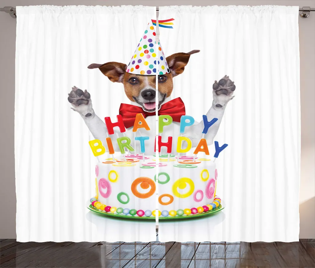 ABAKUHAUS Rideau d'Anniversaire Rustique Chien 280x225cm Blanc Multicolore