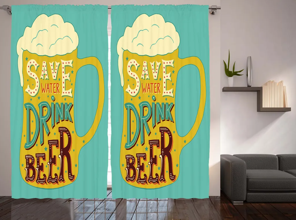 Rideau à fronces vintage pour chambre motif bière rétro 280x225 cm Pro