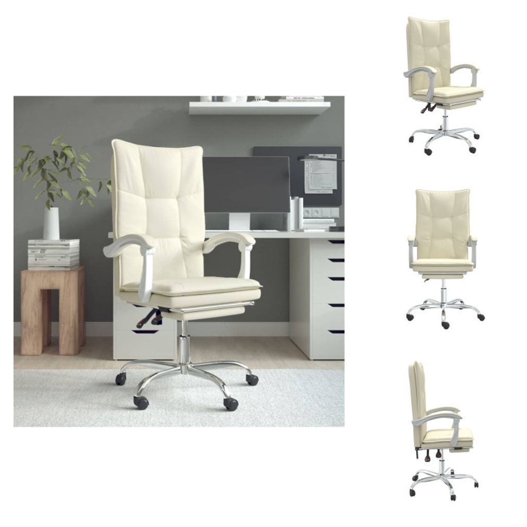vidaXL Bürostuhl mit Liegefunktion Creme Kunstleder - Bürostühle