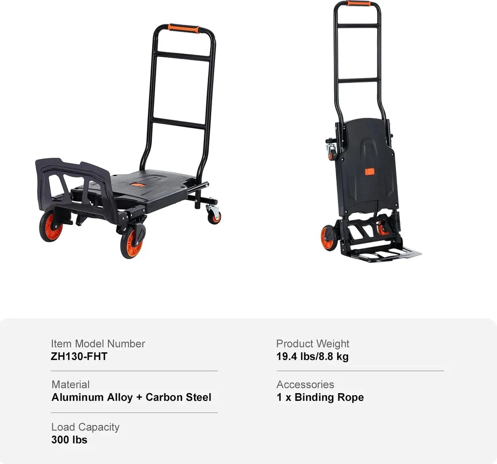 Chariot de transport pliable Noir - Évitez le mal de dos avec 300 lbs