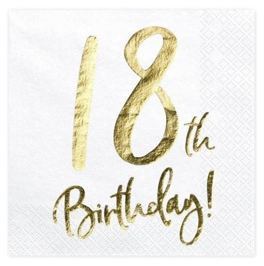 Serwetki 18th Birthday, biały, 33x33cm (1 op. / 20 szt.) Zdjęcie produktu 
