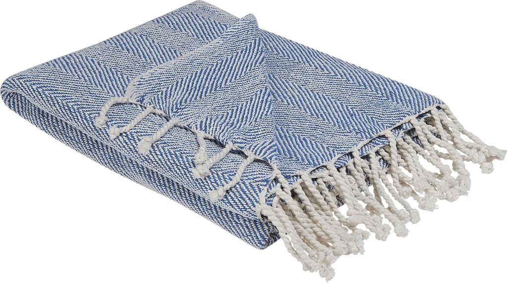 BELIANI Deka modrá bavlna 130 x 160 cm klasická s třásněmi Obrázek produktu 