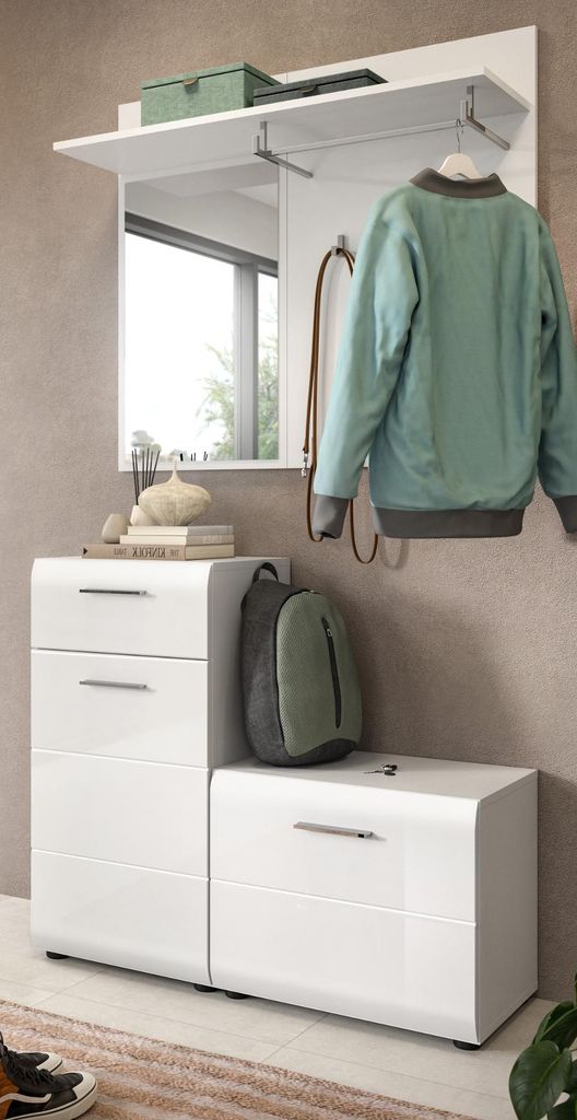 Garderobe Set 3-teilig "Cover" in weiß Hochglanz 98 x 191 cm