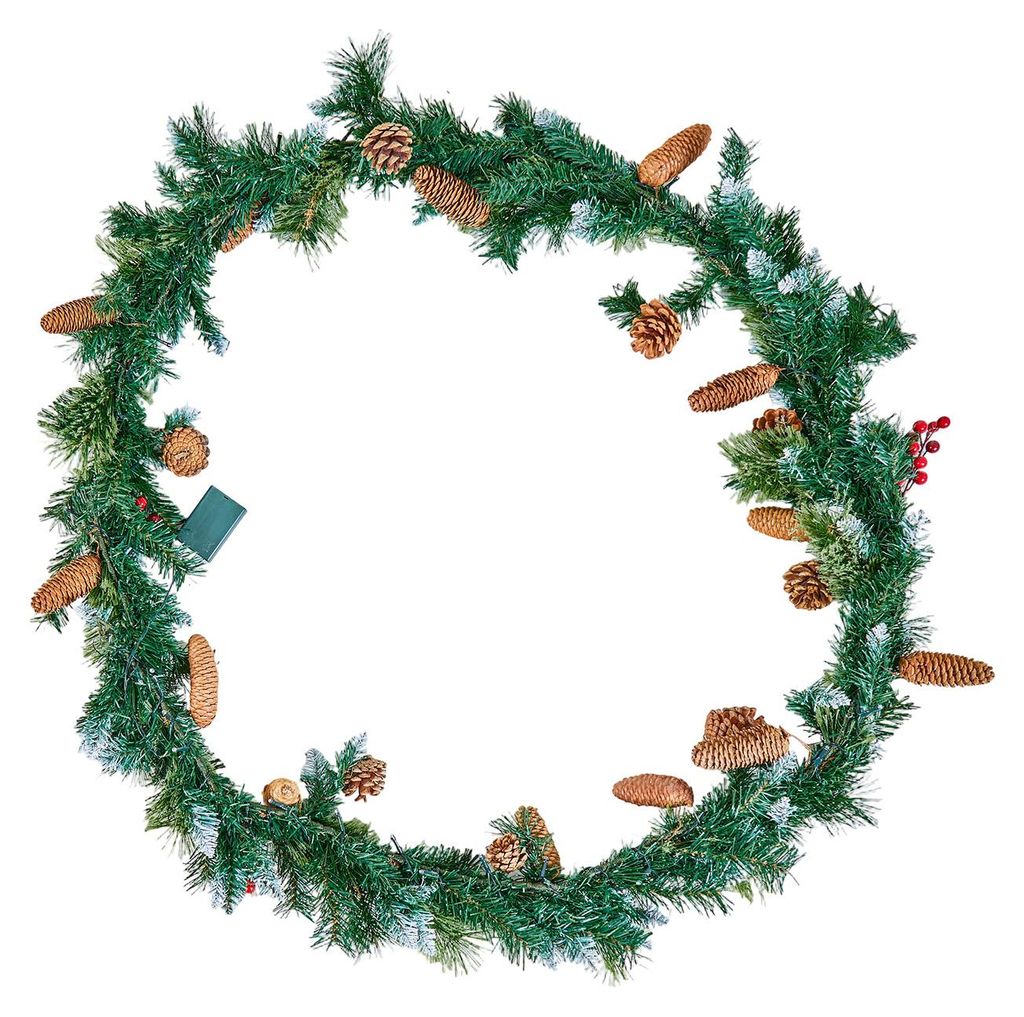 SucceBuy Weihnachtsgirlande, 2750 mm künstliche Tannengirlande mit Lichterkette, festliche Dekoration mit Beeren-Büscheln, Tannennadeln und Tanne...