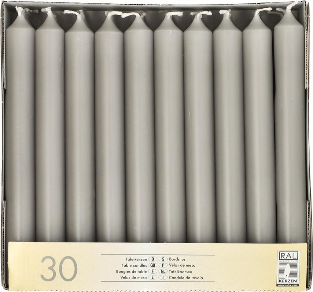 STARPAK Tafelkerzen 21 mm grau 30er Pack
