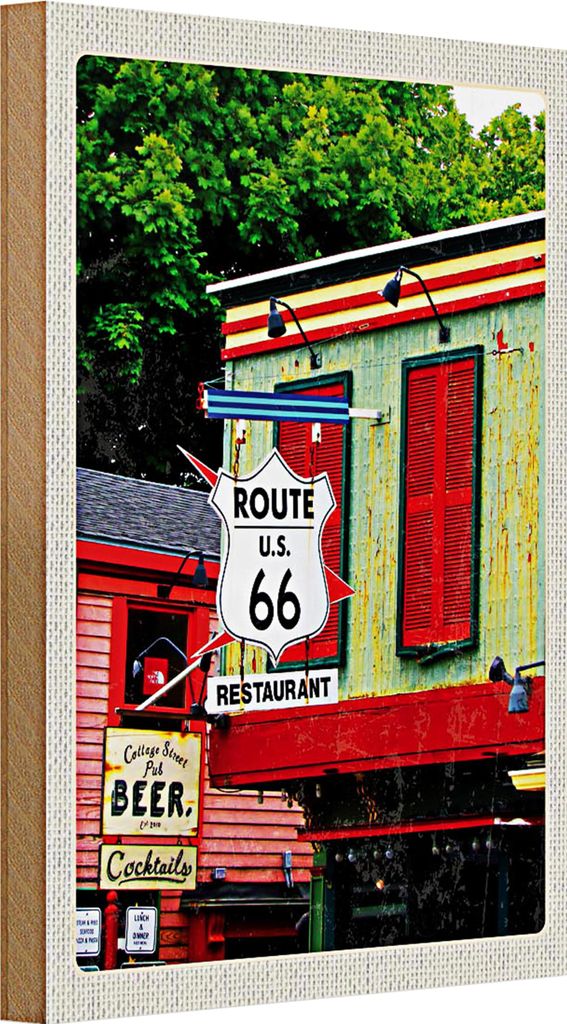 Holzschild Reise 20x30cm Amerika Route 66 Restaurant Chicago
