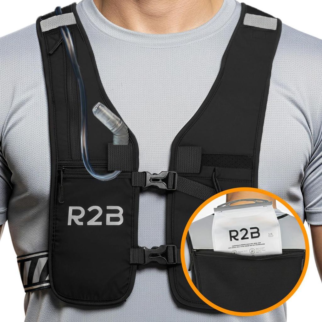 R2B Laufweste mit Trinkblase und Aufbewahrungsfächern, 2 Liter, Einheitsgröße für Erwachsene, reflektierendes Running Vest, Laufrucksack für J...