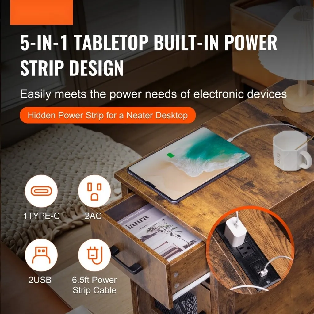 Table de chevet avec prise USB et courant intégrée bois clair L40 - 2