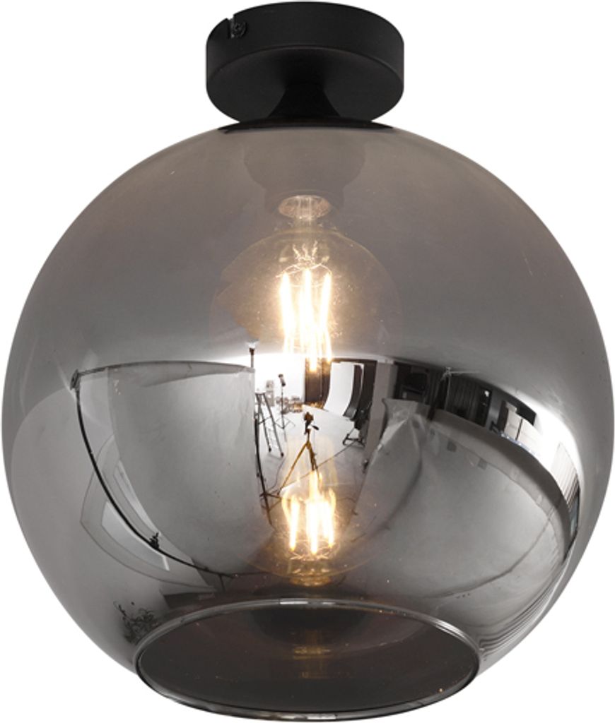 QAZQA - Art Deco Art-Deco-Deckenleuchte I Deckenlampe I Lampe I Leuchte schwarz mit Rauchglas - Sandra I Wohnzimmer I Schlafzimmer - Kugel I Kugelf...