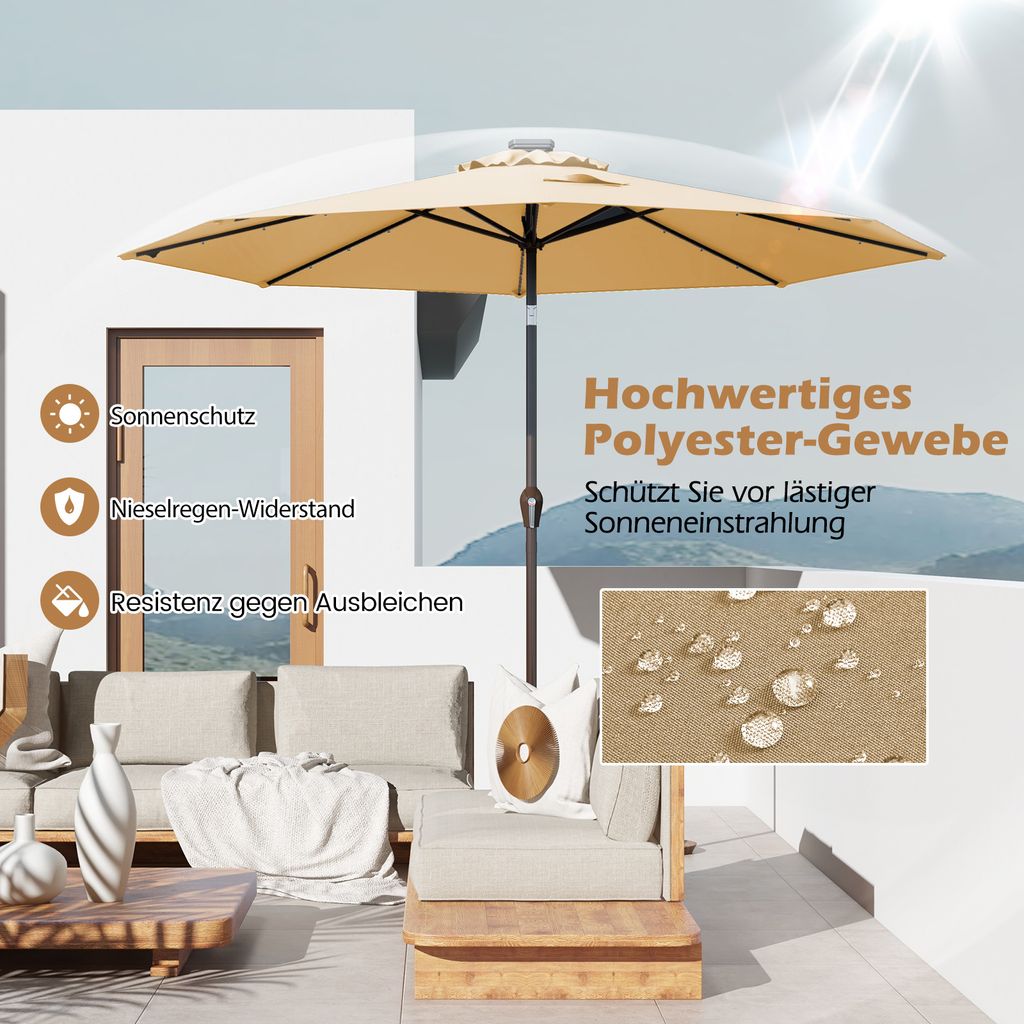 COSTWAY 300cm Sonnenschirm mit Solar-LED-Beleuchtung Produktbild 5