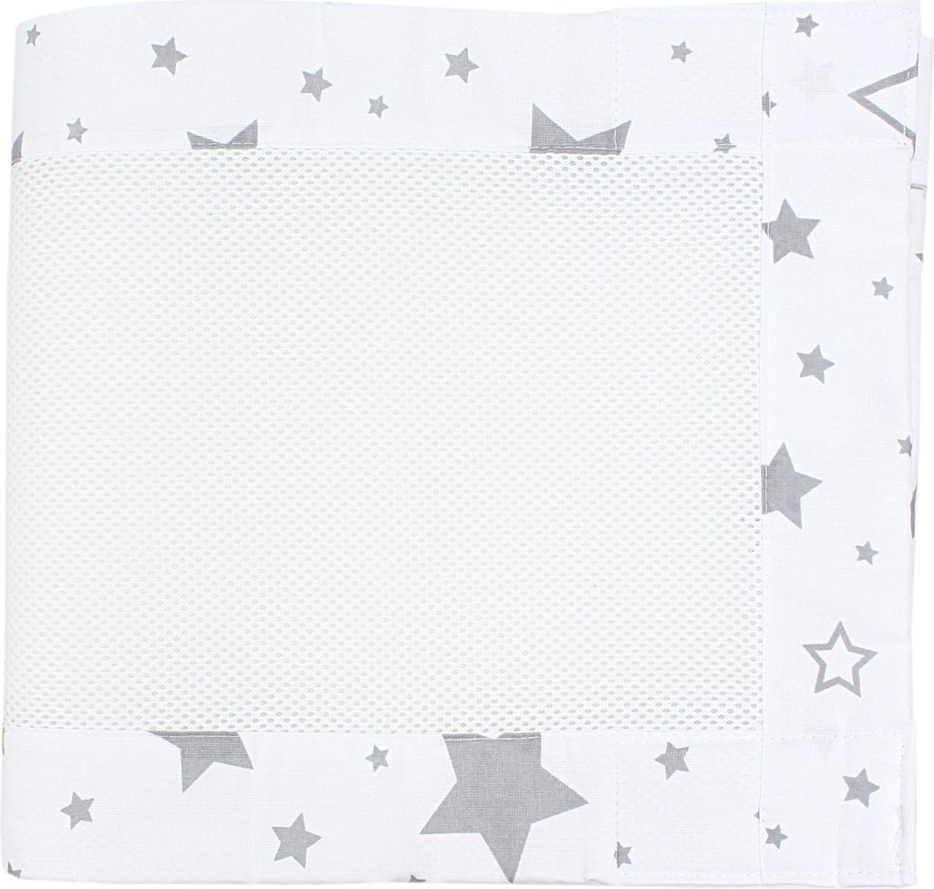 TupTam Gitterstäbe Schutz Netz Babybett Nestchen 3D Mesh 2 Pack, Farbe: Große Sterne Grau/Weiß, Größe: ca. 128 x 30 cm (für Babybett 140x70)