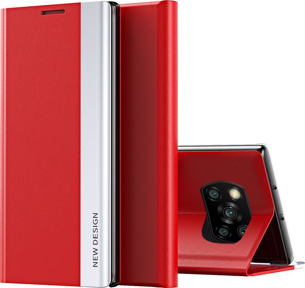 Xiaomi Poco X3 Hülle, LaimTop Leder PolyurethanMagnetisch Klapp Stand Schutzhülle für Xiaomi Poco X3 NFC / X3 Pro Rot