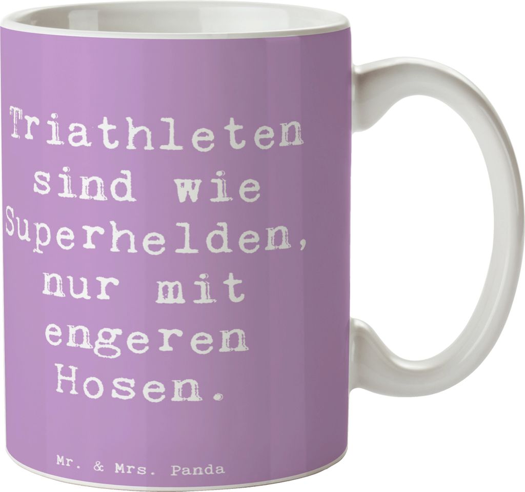 Mr. & Mrs. Panda Kaffeetasse Spruch Triathlon Superheld - Lavendeltraum - Geschenk, Sportler Geschenke, Tasse mit Motiv, Training, Teepott, Radfahr...