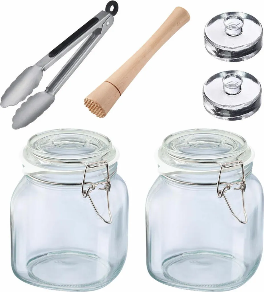 Set 4 Pesi In Vetro Per Fermentazione - Con Maniglia A Trifoglio, Adatti Per Vasi A Bocca Larga, Per Kimchi, Crauti, Sottaceti - 4