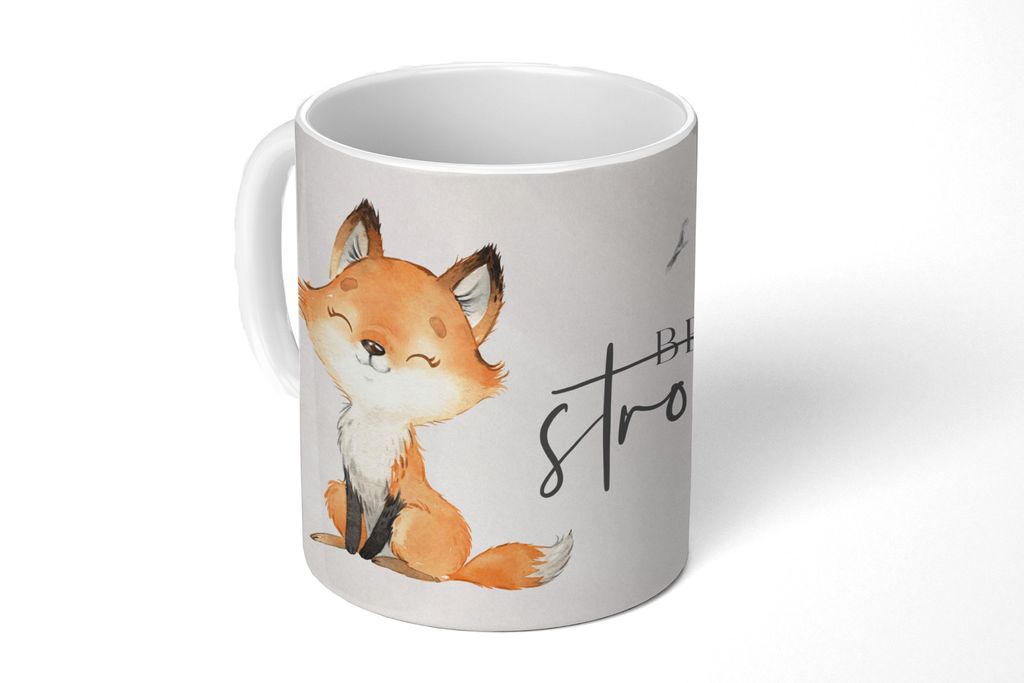 KitchenYeah Tasse Kaffeetasse Kaffeebecher 350 ml Zitate - Aquarell - Stark sein - Kinder - Fuchs - Tiere Teetasse - Fototasse - Becher - Keramik...