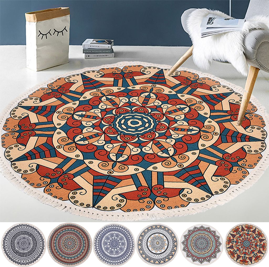 Waschbar Wohnzimmer Teppich Rund 160cm, Vintage Marokko Boho Teppich für Schlafzimmer Kinderzimmer