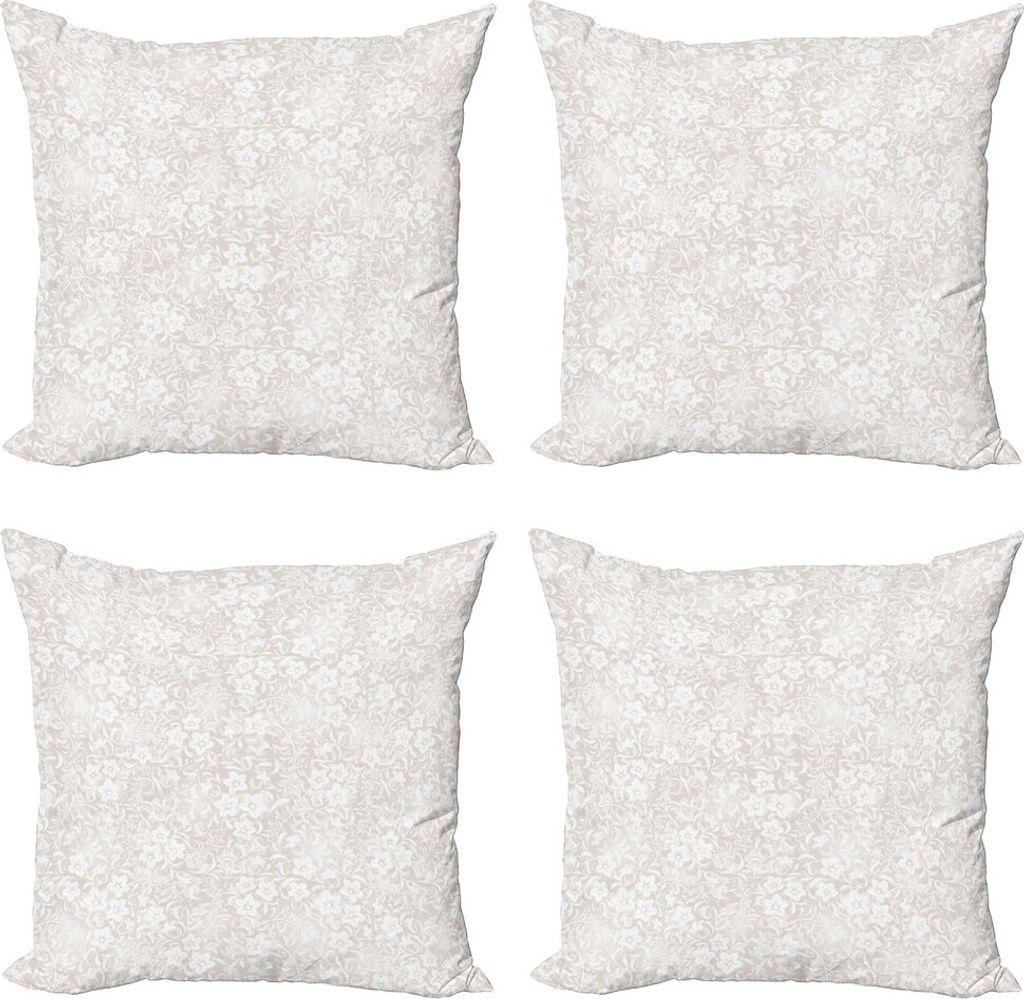 ABAKUHAUS Elfenbein Kissenbezug Set (4 Stück), Frühlings-Blüten-Feld, Moderner Doppelseitiger Digitaldruck, 40 cm x 40 cm, beige Weiß