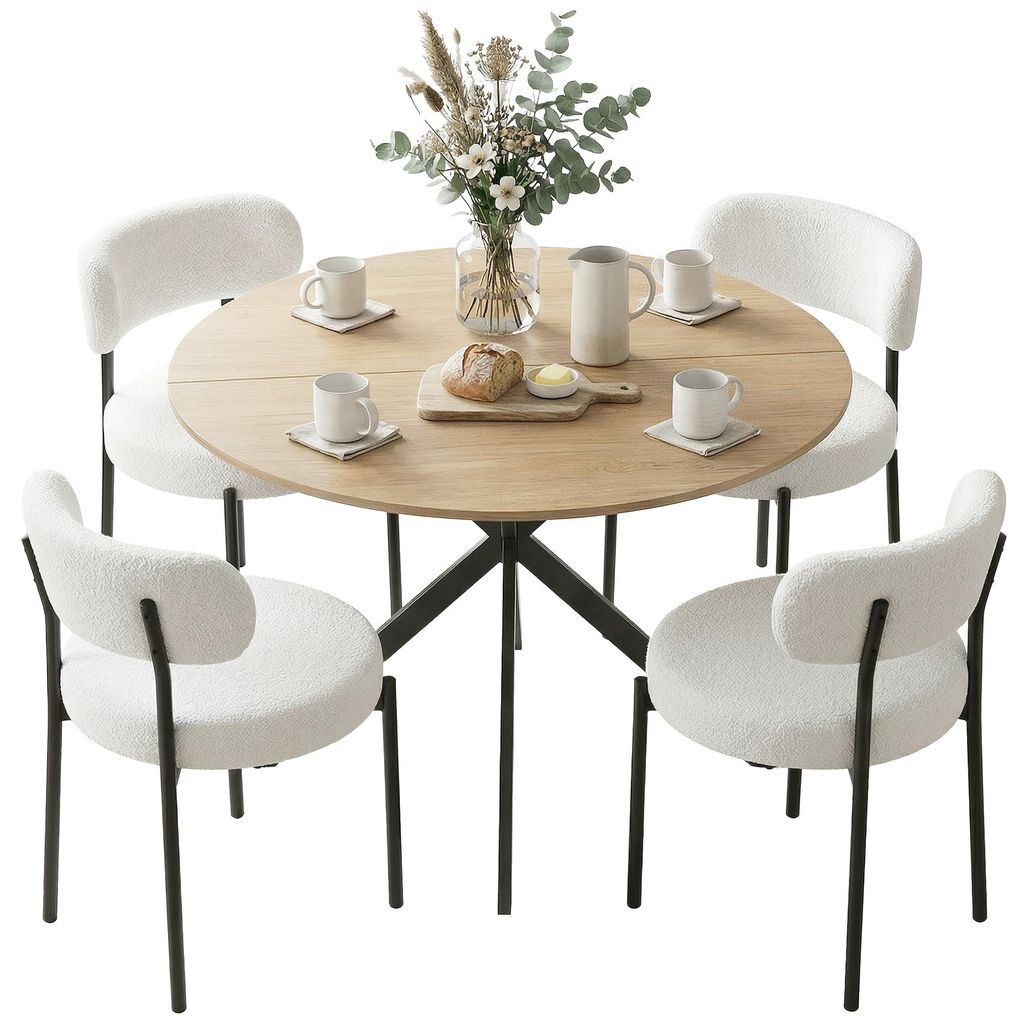 HOMCOM 5-teilig Essgruppe mit Rundem Esstisch und 4 Produktbild 