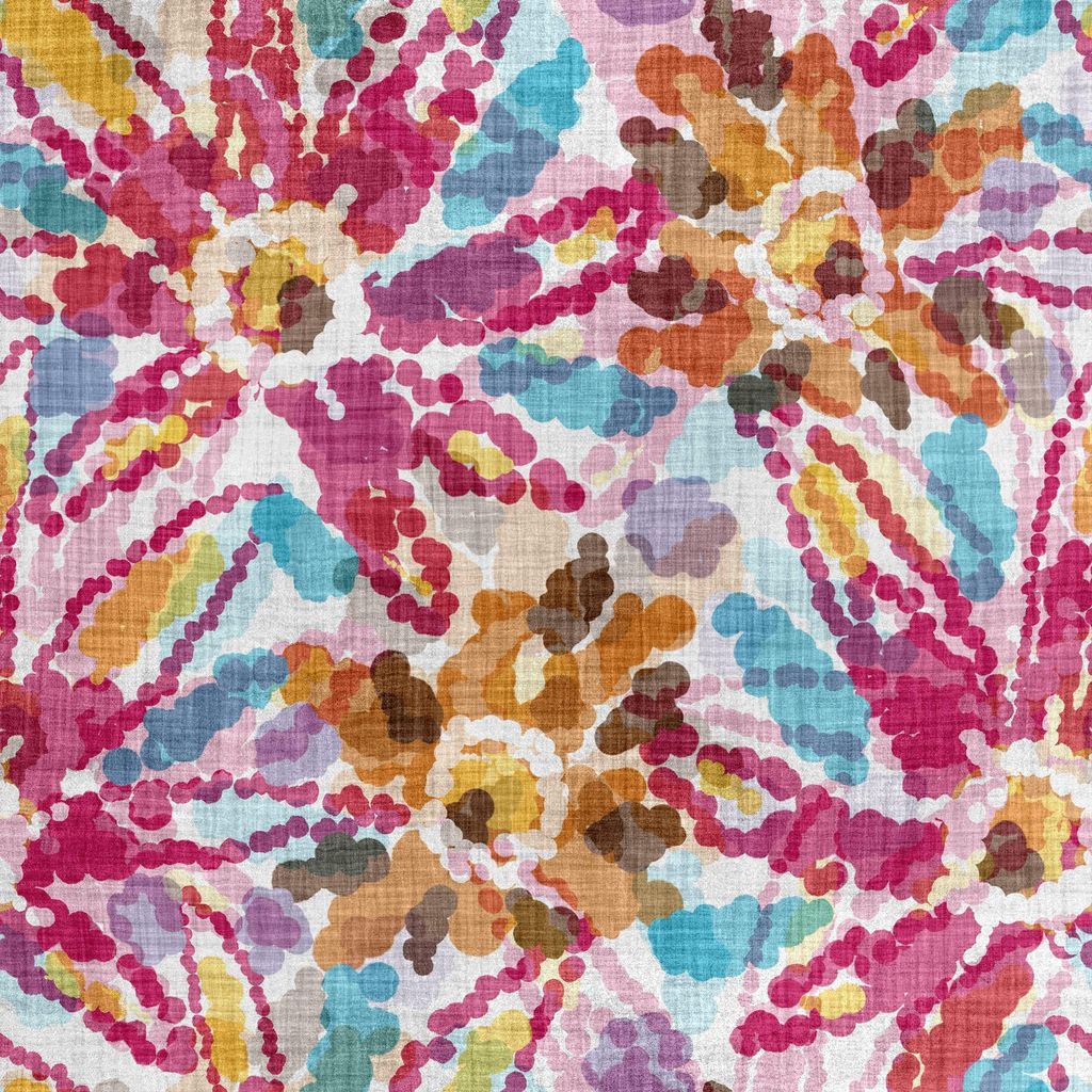 Royal Samt Stoff Polyester Zum Nähen - Motiv Blumen mit Punkten bemalt
