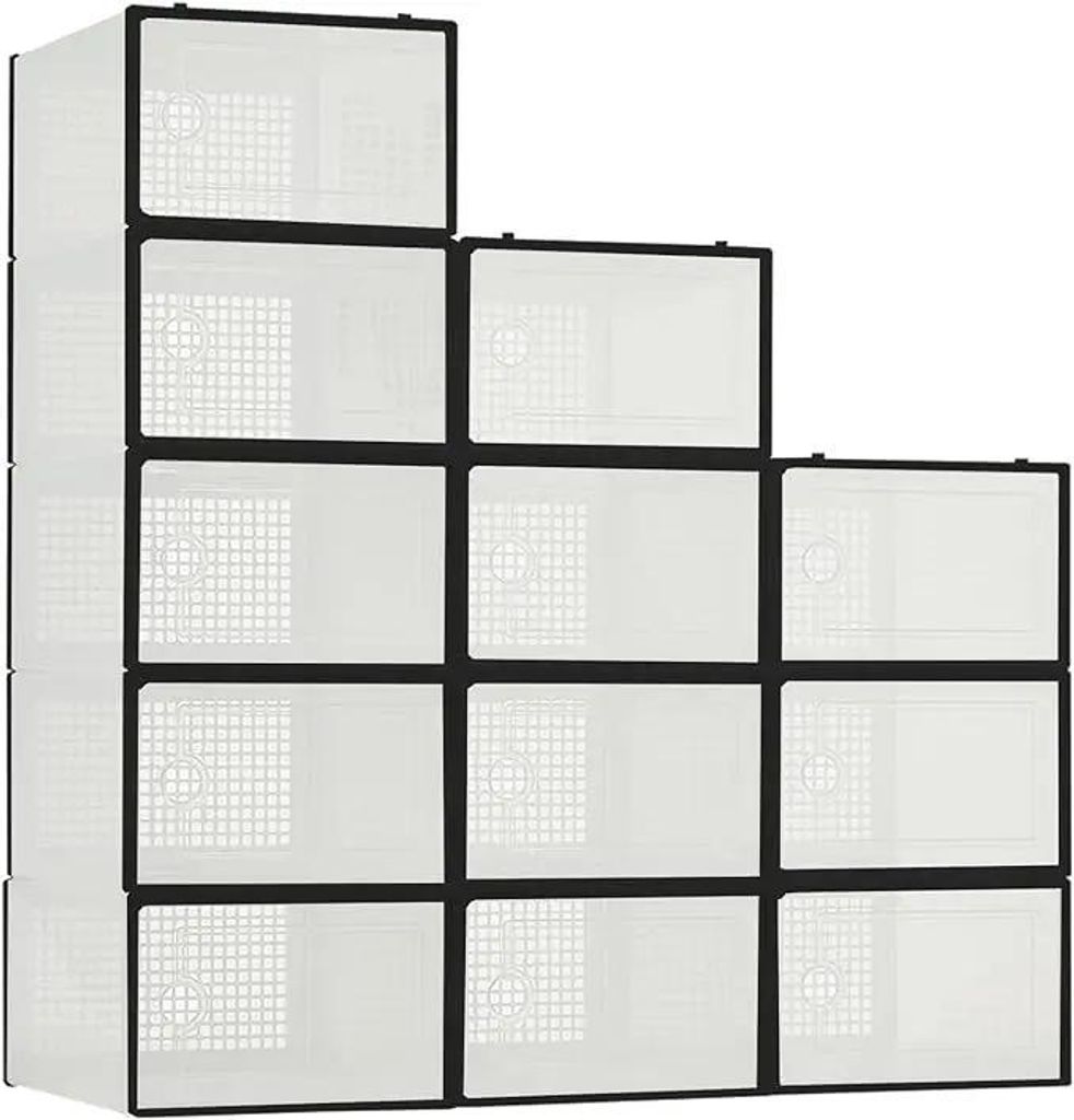 Schuhaufbewahrung - Kunststoff-Schuhboxen 12er Set - Stapelbar - Mit Deckel - Für Schuhe, Sneaker und Spielzeug - Für Schrank und unter dem Bett ...