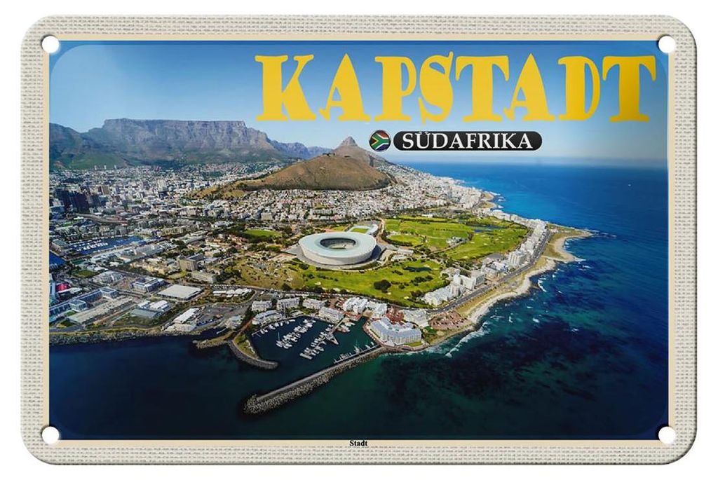 Blechschild Reise 18x12cm Kapstadt Südafrika Stadt Meer Berge Urlaub