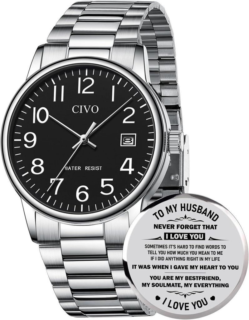 Watch Klassisch Analog Armbanduhr Herre Wasserdicht Herrenuhr aus Edelstahl mit Datum Groß Zahlen Herren Uhren Geschenke für Männer
