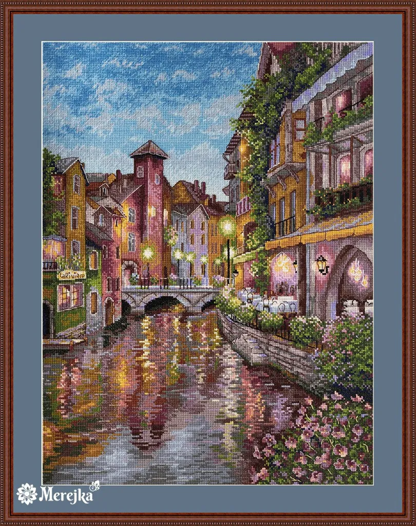 Kit Broderie Point de Croix Paysage Rivière pour Décoration Murale