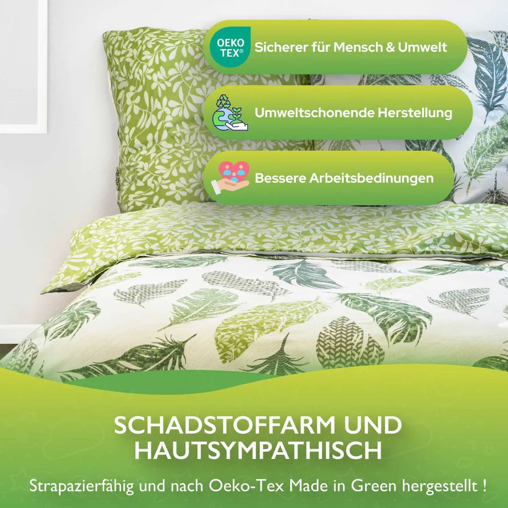 Set Letto 4 Pezzi 135x200 100% Cotone Philou Verde Piume - 4