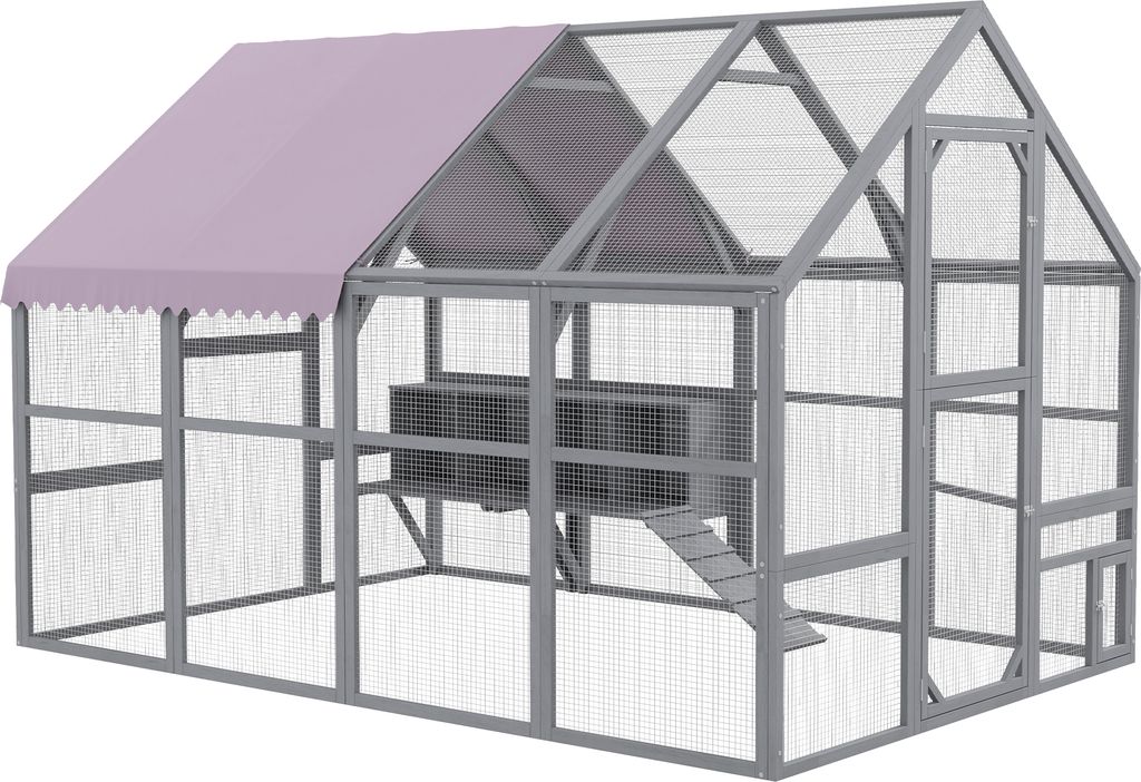 PawHut Hühnerstall Freilaufgehege aus Holz, 280 x 185,5 x 188 cm Hühnerkäfig Hühnergehege mit Tür, Nistkasten, Dach, Rampe, Außengehege für ...