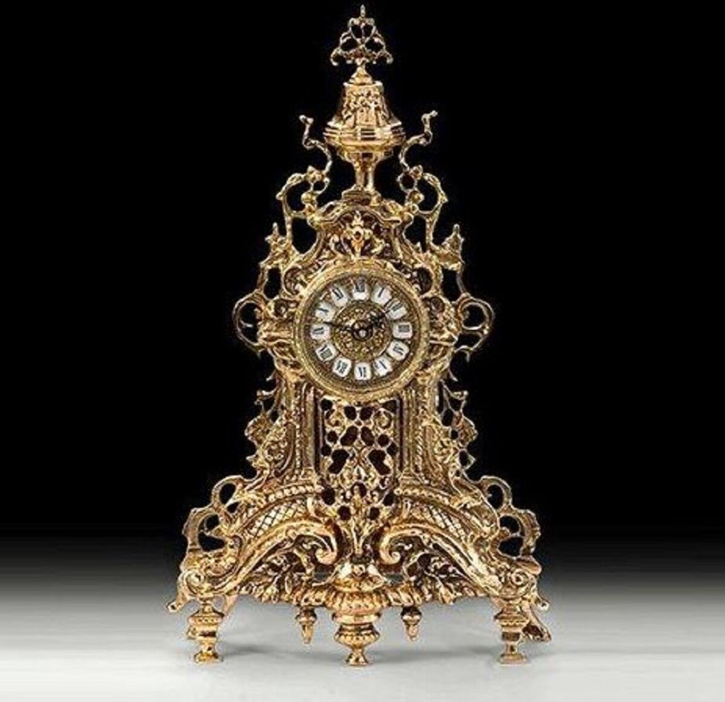 Casa Padrino Luxus Barock Tischuhr Gold 28 x H. 48 cm - Handgefertigte Bronze Uhr im Barockstil - Barock Schreibtischuhr - Barock Schreibtisch Deko...
