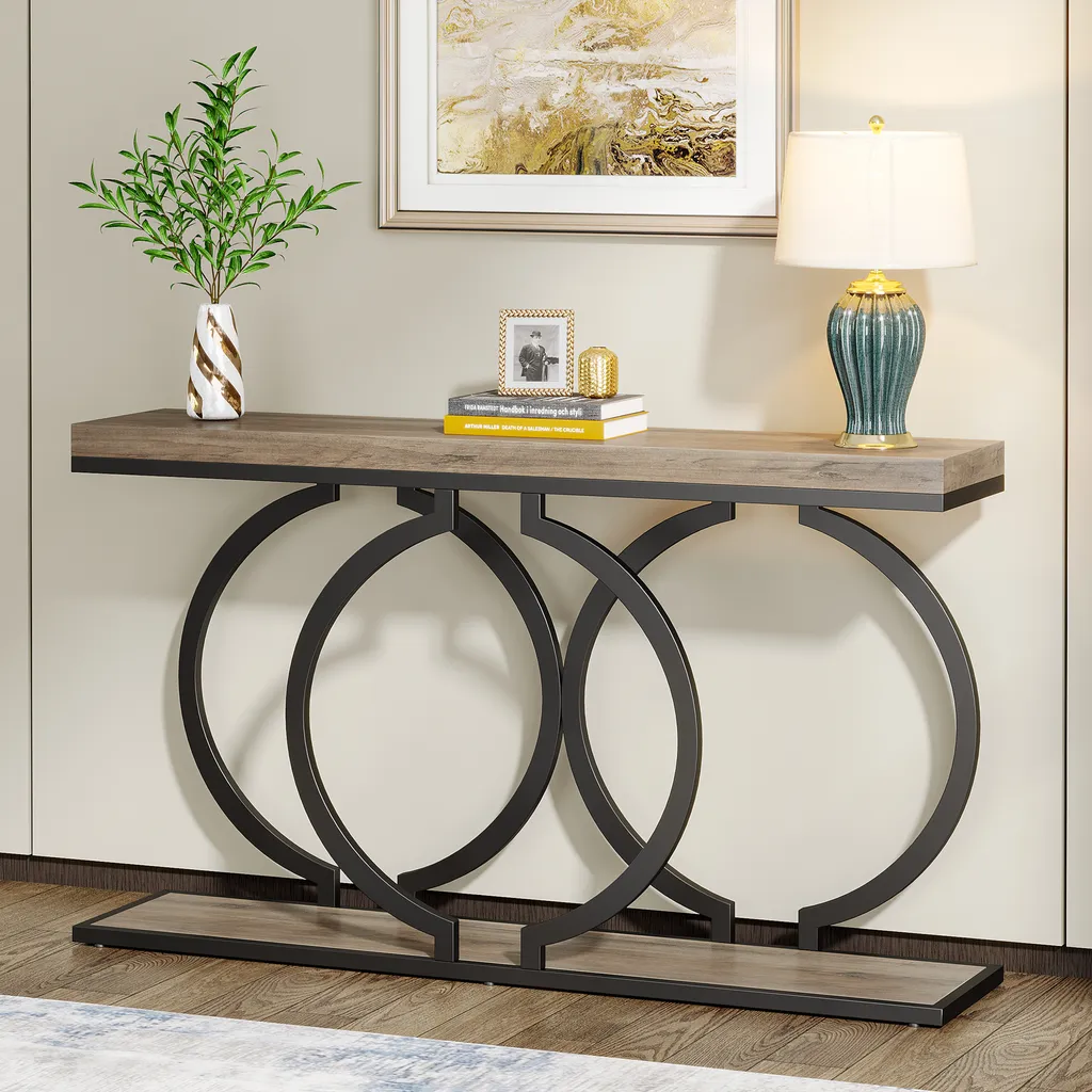 Console d'Appoint Grise pour Entrée Étroite Table de Décoration 140 cm