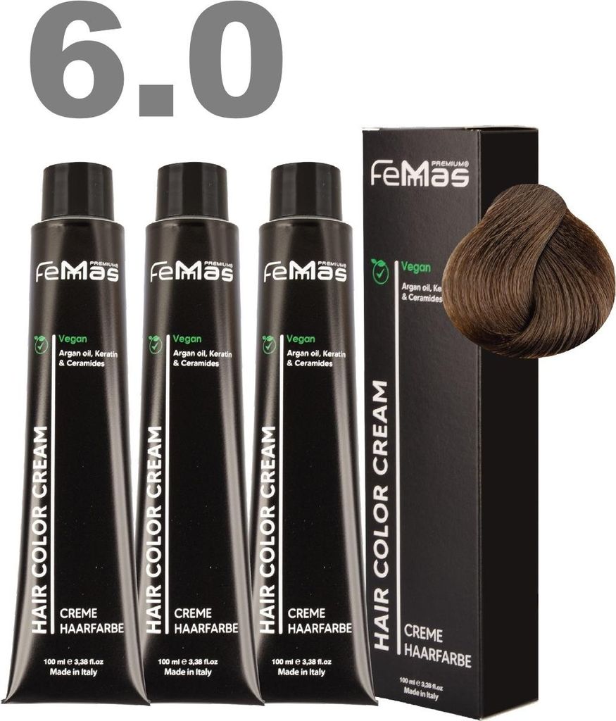 FemMas Haarfarbe mit Arganöl Dunkelblond Intensiv 6.0 I 3 x100 ml