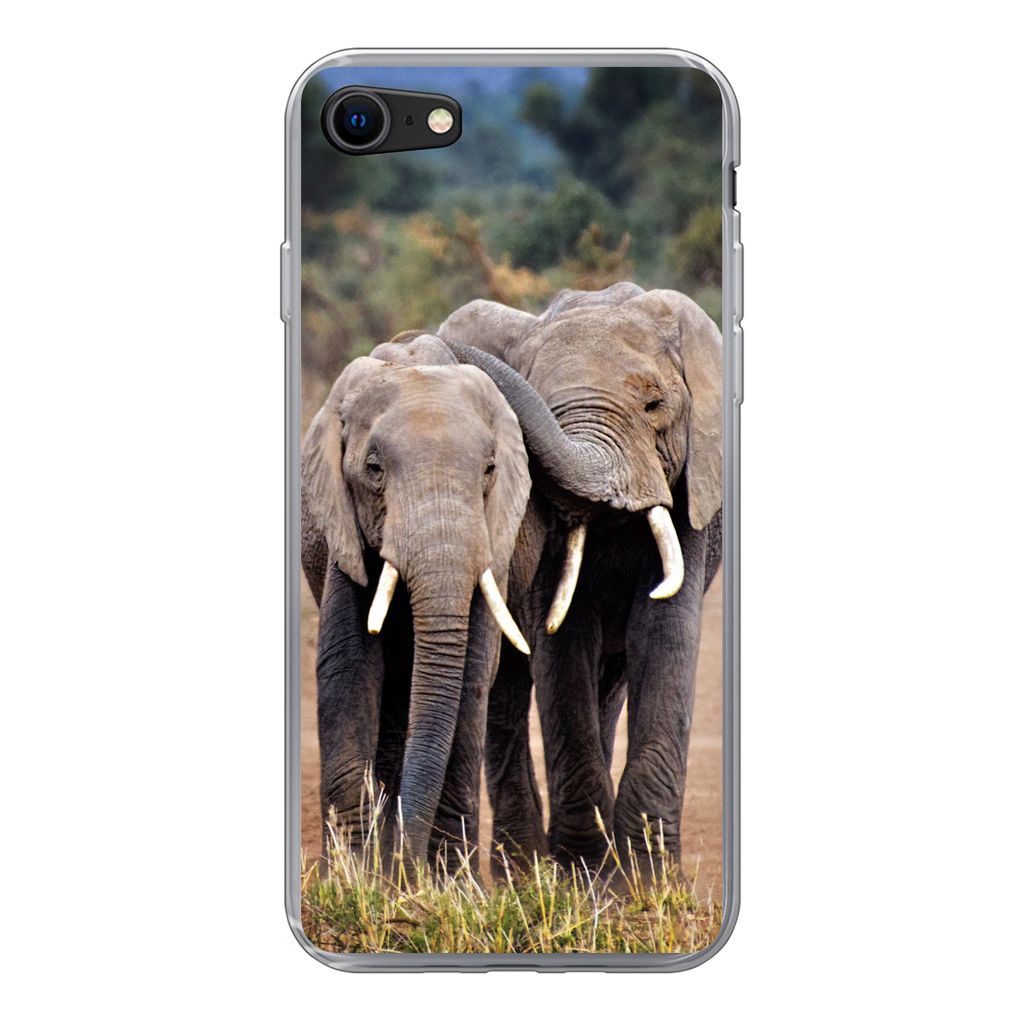 MuchoWow Handyhülle Schutzhülle Hülle für iPhone 8 Elefant - Tiere - Bäume - Natur Silikon Softcase Handy Hülle - Schutzhaube