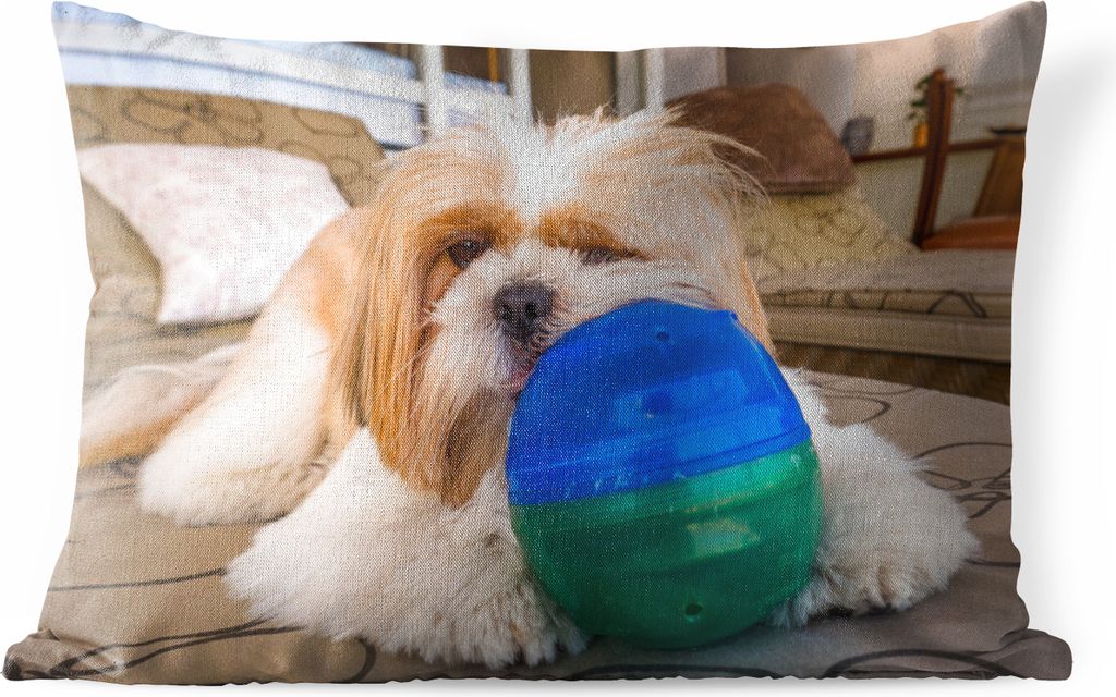 MuchoWow Outdoor Kissen - Ein Shih Tzu Hund spielt mit einem Ball - 50x30 cm - Wetterfest - Lounge Kissen - Sofa kissen - Wohnzimmer Dekoration
