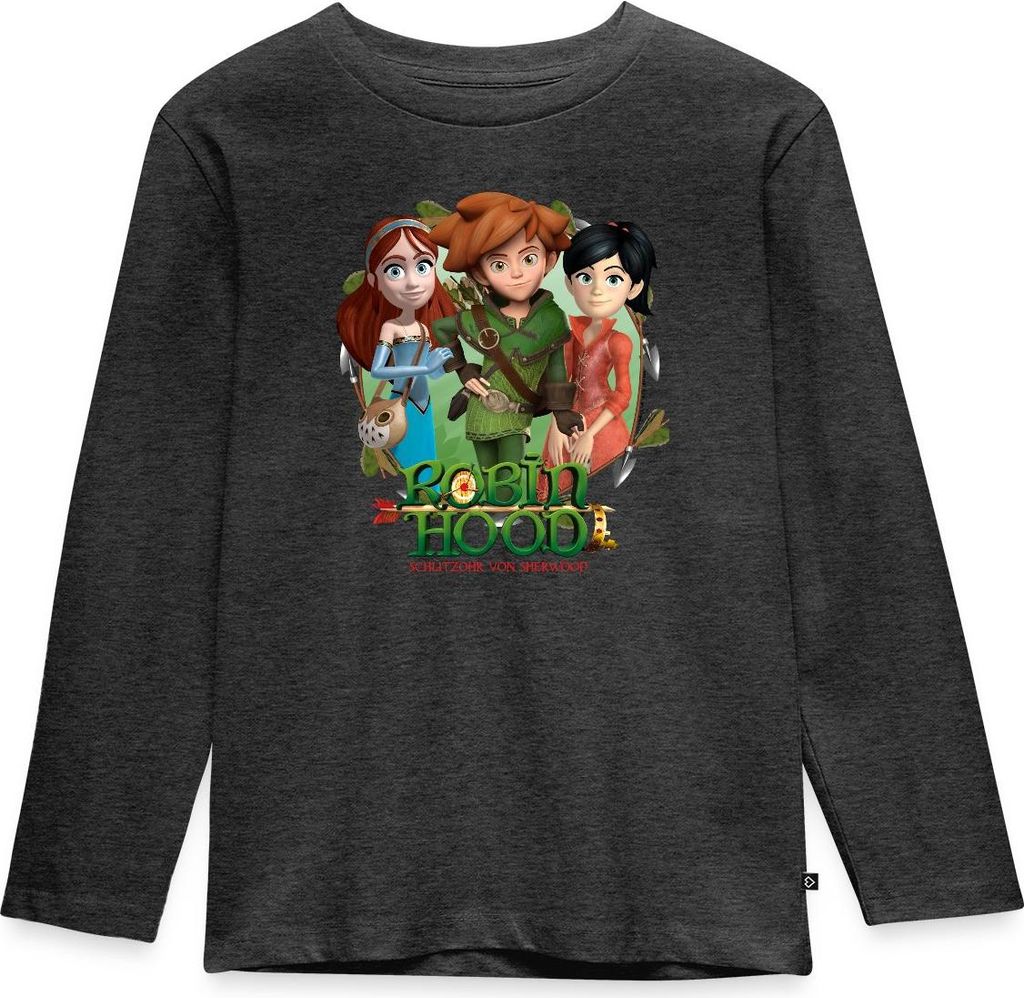Spreadshirt Robin Hood Gruppenbild Mit Marian Und Scarlett Kinder Premium Langarmshirt, 122/128 (6 Jahre), Anthrazit meliert