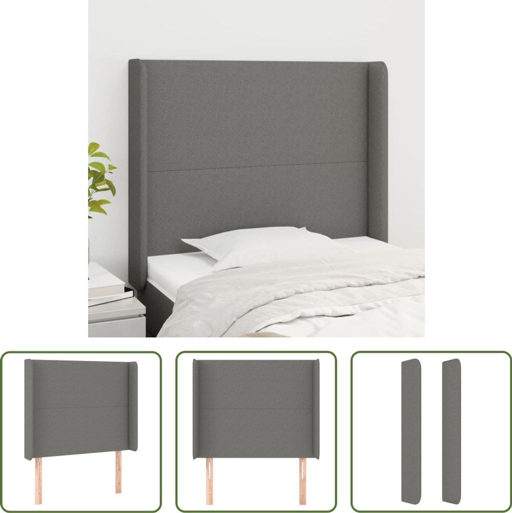 The Living Store Kopfteil mit Ohren Dunkelgrau 83x16x118/128 cm Stoff